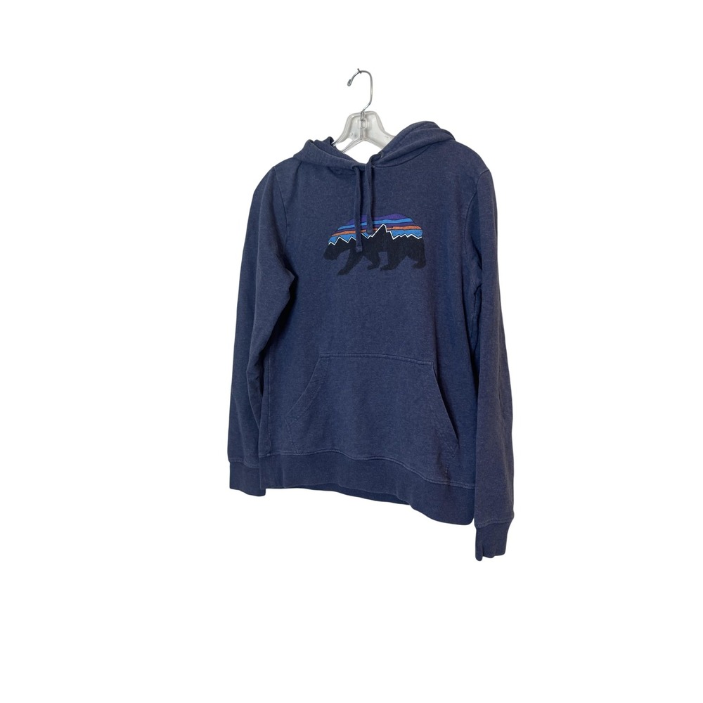 Patagonia Hoodie Sweatshirt Womens Small Blue Organic Cotton Bear Logo